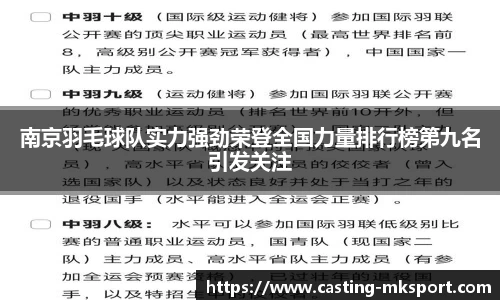 南京羽毛球队实力强劲荣登全国力量排行榜第九名引发关注